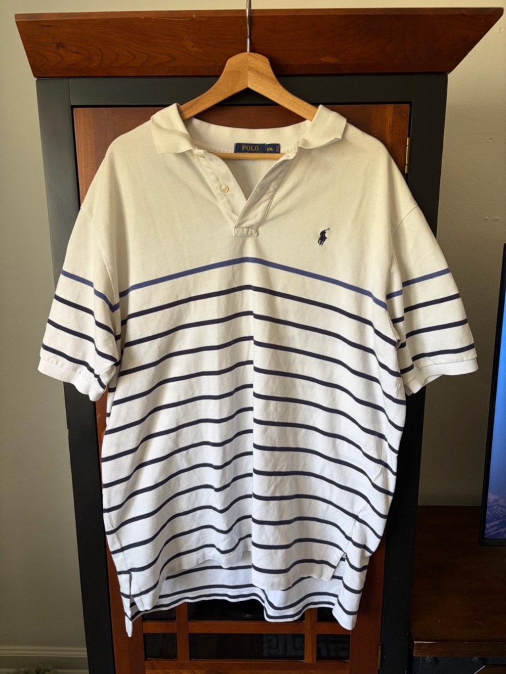 Polo by Ralph Lauren White Polo with Navy Horizontal Stripes